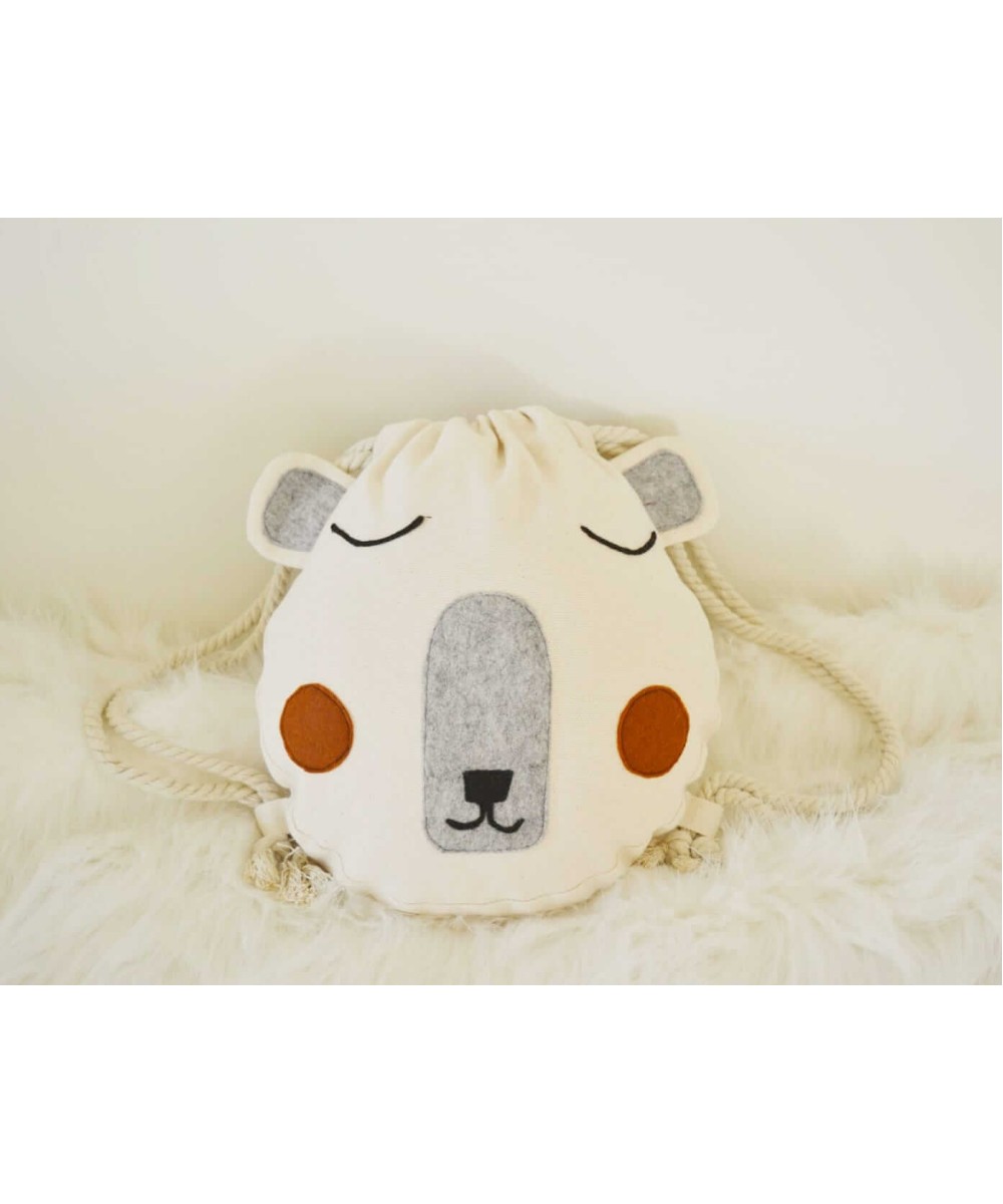 Rucsac urs din bumbac cu aplicatii 