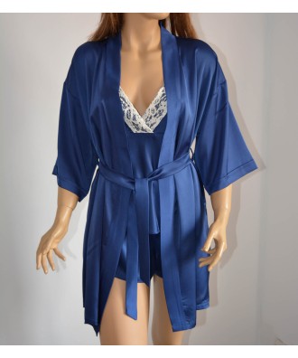 Halat albastru cu pijama eleganta, confectionata din material satinat
