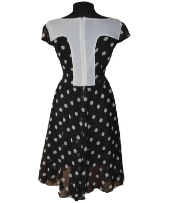 Rochie eleganta din voal negru cu buline ecru